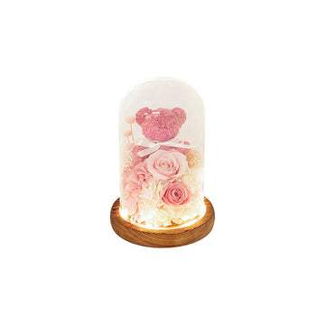 Preserved Rose Bear Hydrangea Cloche