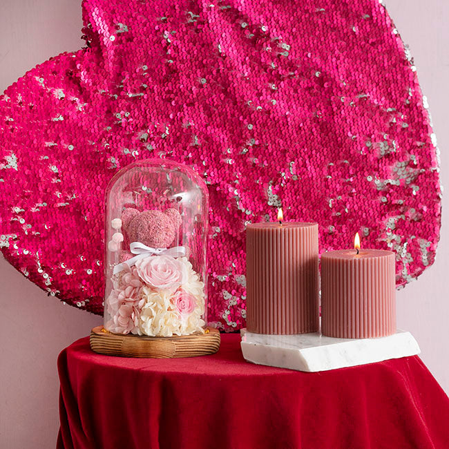 Preserved Rose Bear Hydrangea Cloche