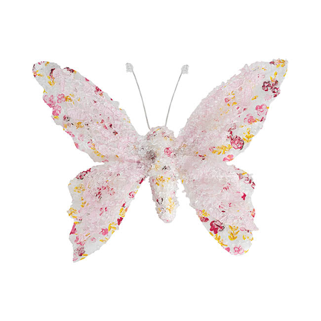 Floral Print Butterfly Clip Pink