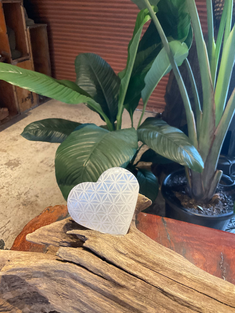 Selenite Heart with Flower of Life