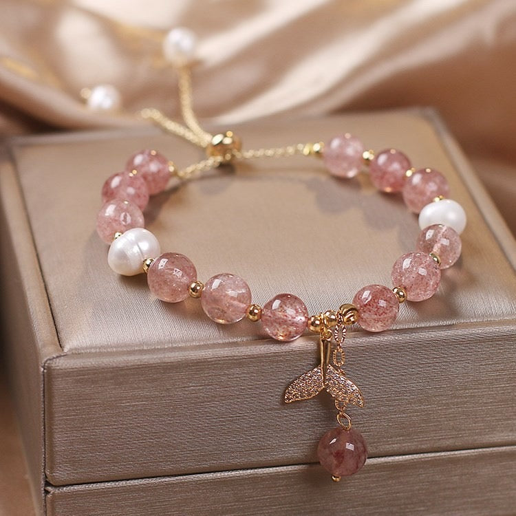 Strawberry Quartz & Freshwater Pearl Bracelet