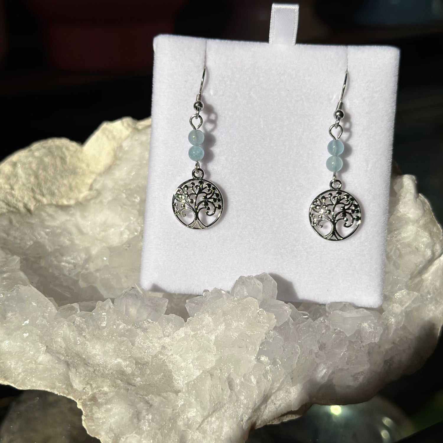 AQUAMARINE RHODIUM EARRINGS