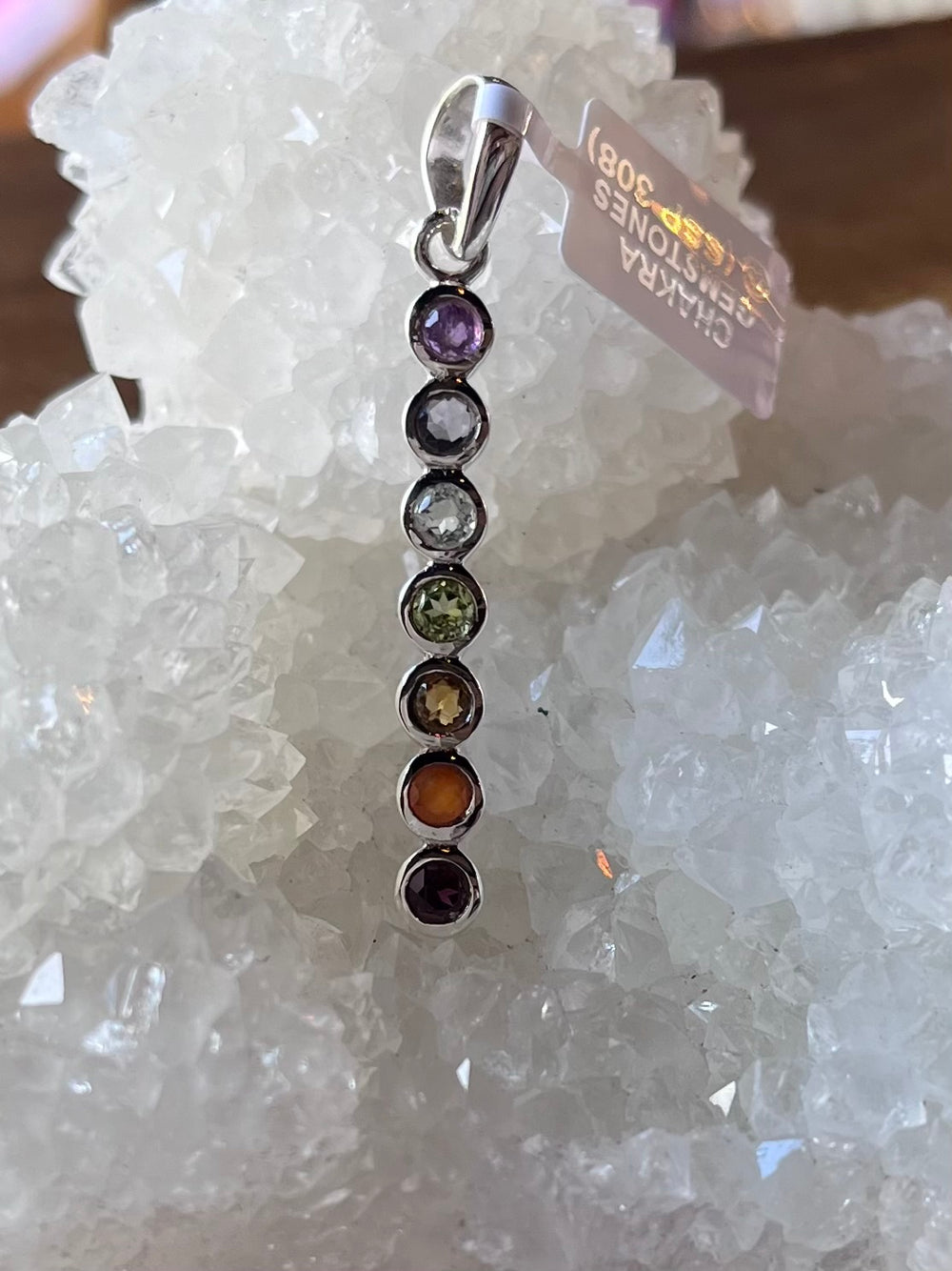 Fine Gem 7 Chakra Line Pendant in Sterling Silver 925
