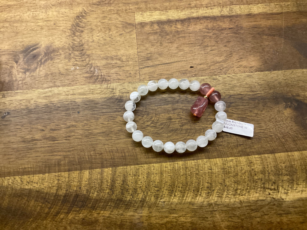 Rainbow Moonstone with Strawberry Quartz Bracelet