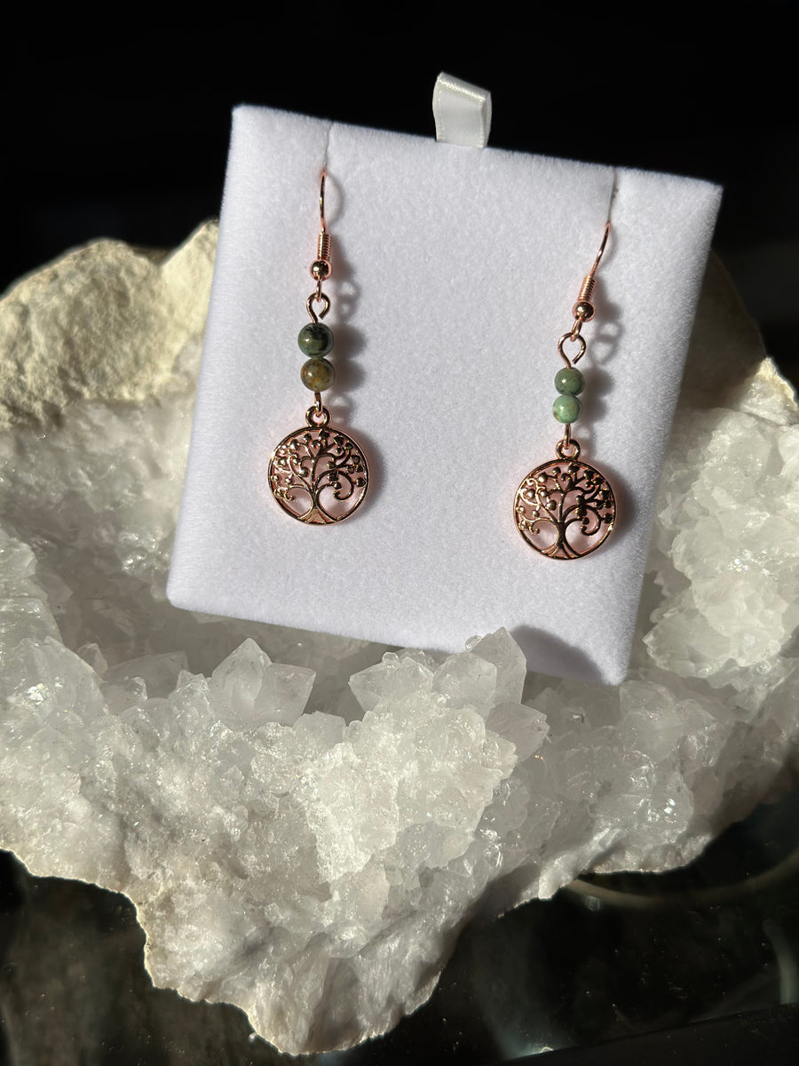 AFRICAN TURQUOISE ROSE GOLD EARRINGS