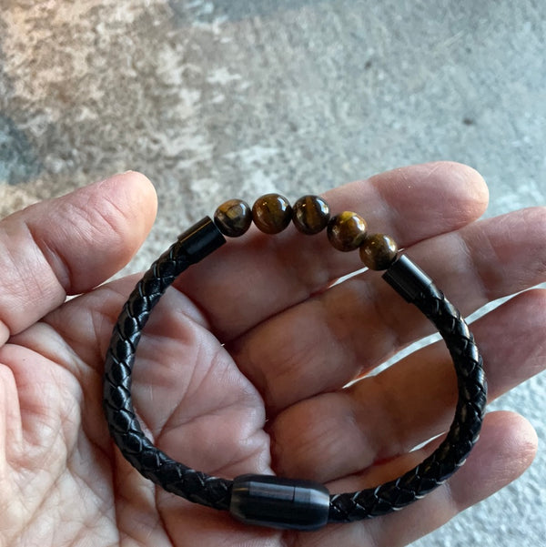 Braided Leather & Tiger Eye Bracelet