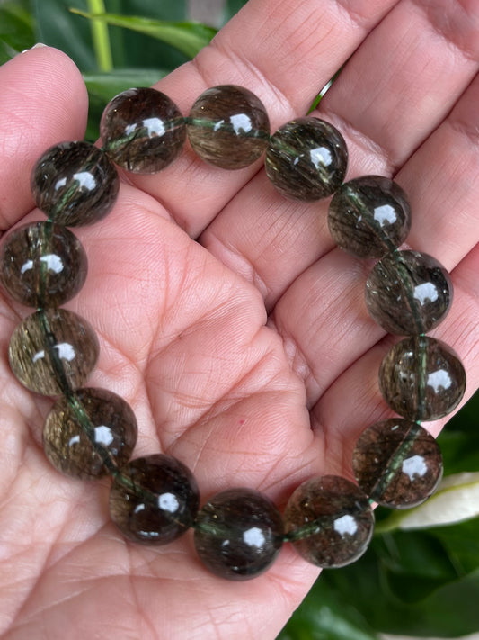 GREEN TOURMALINE RUTILATED QUARTZ BRACELET