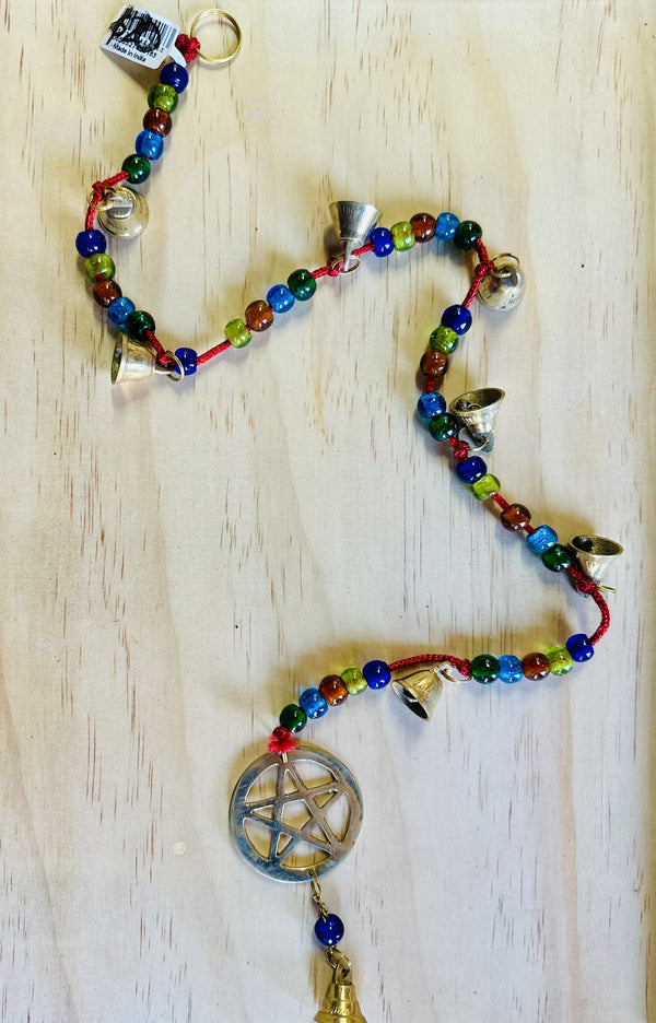 Pentacle Brass Bells on Beaded Cord
