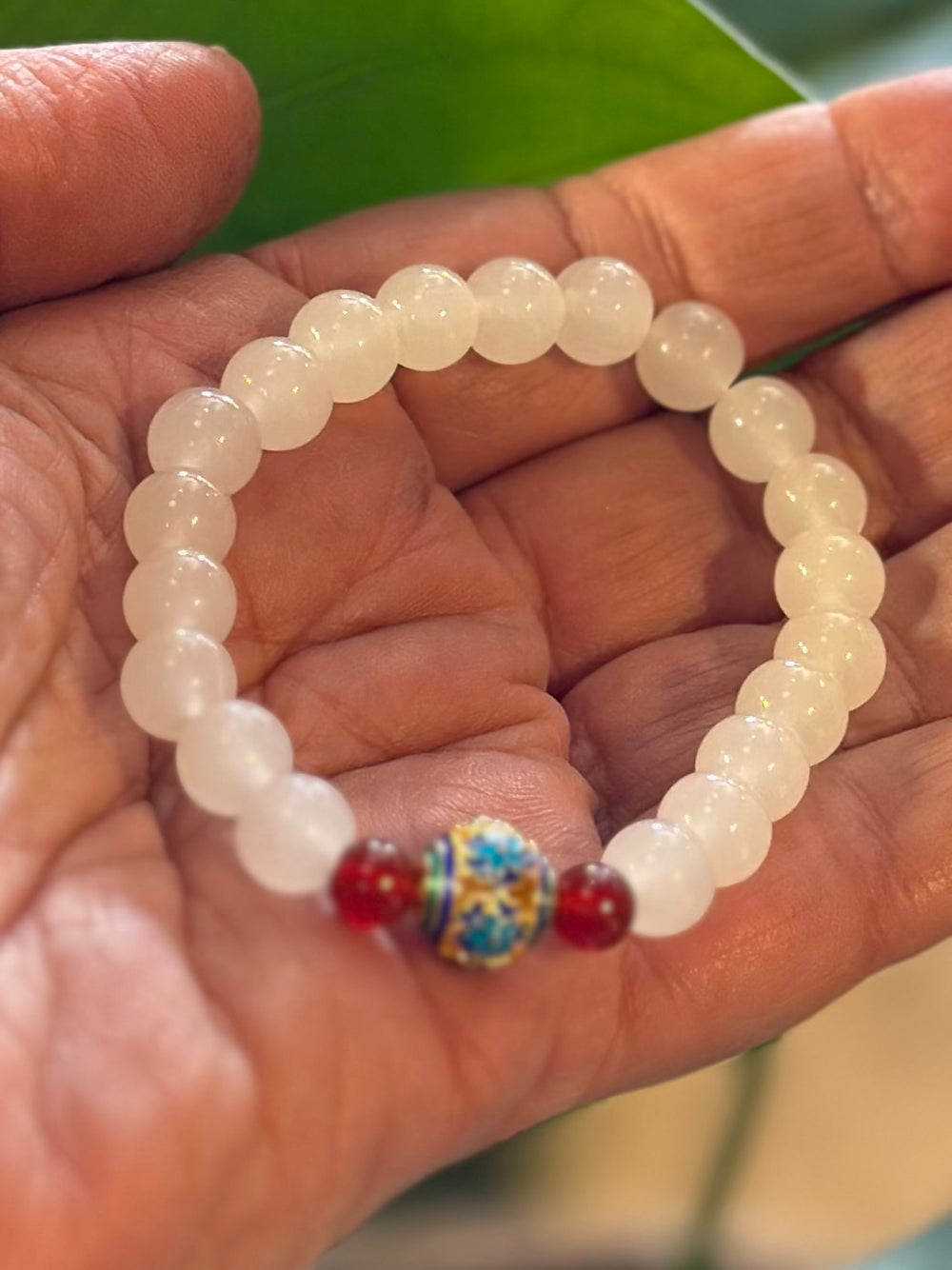 White Bead Bracelet with Enamel Accent