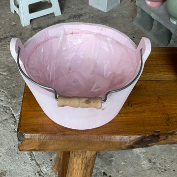 WOODEN BUCKET PLANTER PINK