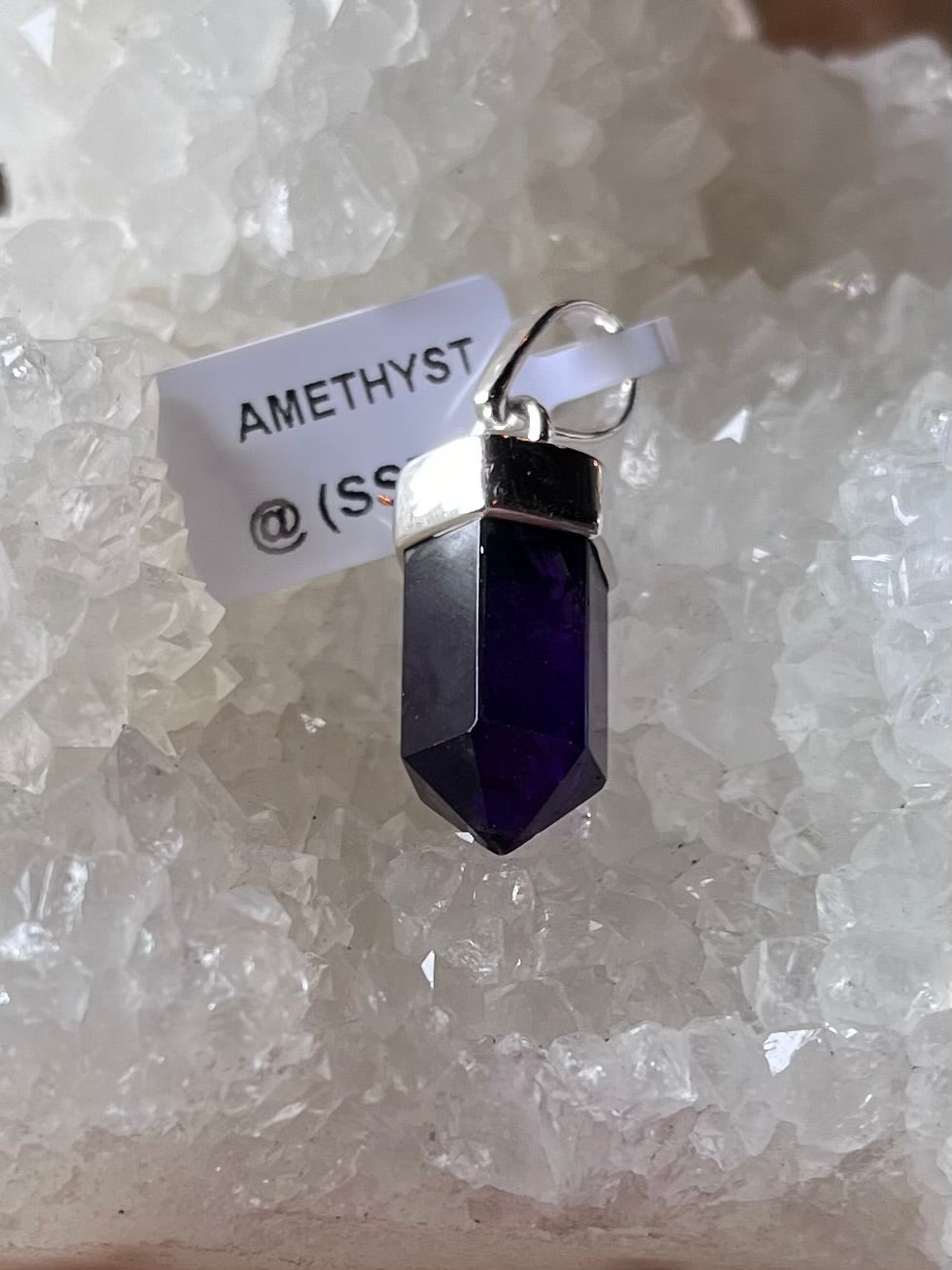 Amethyst Single Point Pendant with Sterling Silver 925 Cap