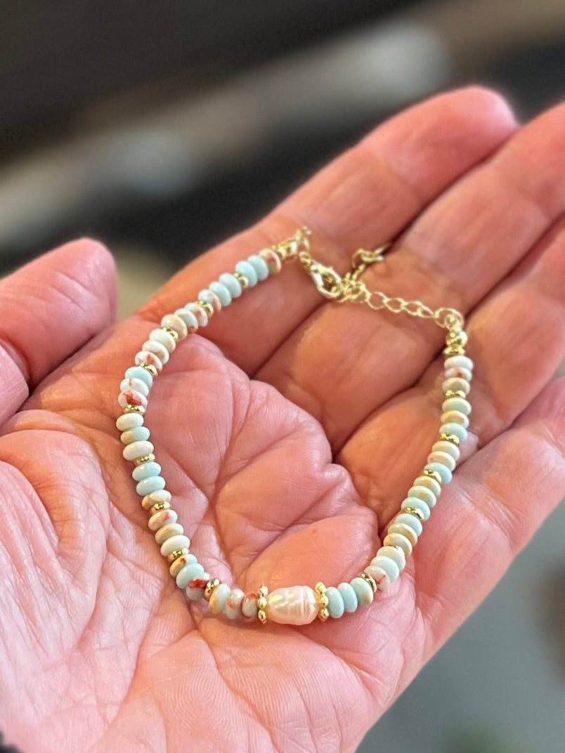Blue Stone and Pearl Bracelet