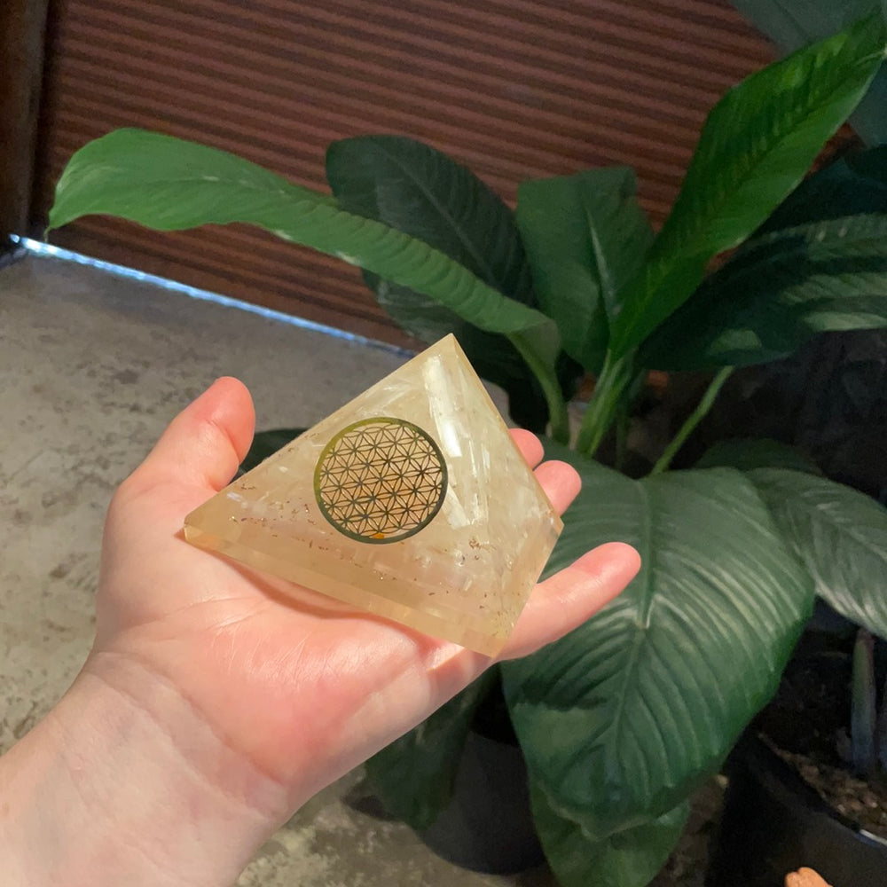Selenite Flower of Life Pyramid