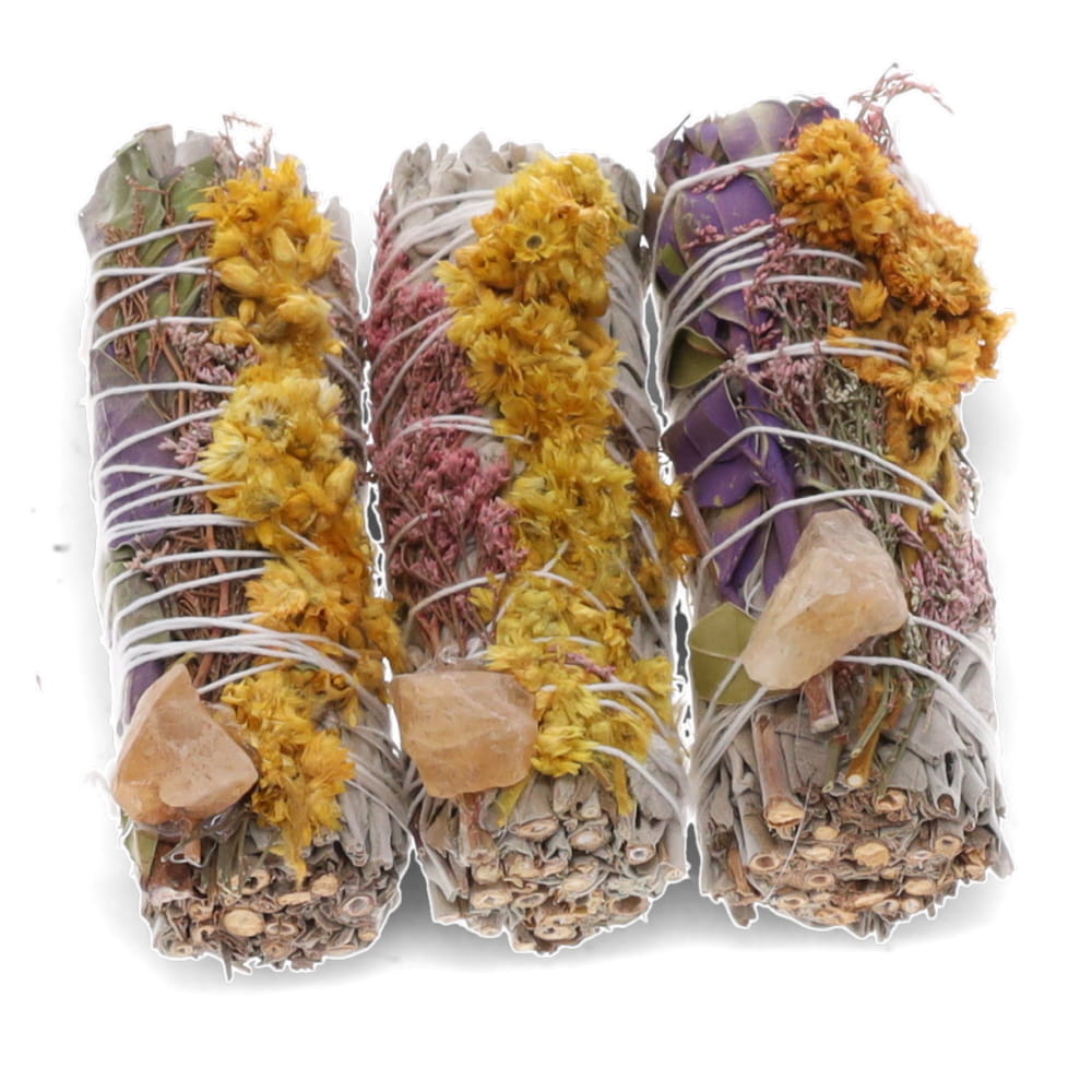 White Sage & Sunflower with Citrine Smudge Stick 10cm