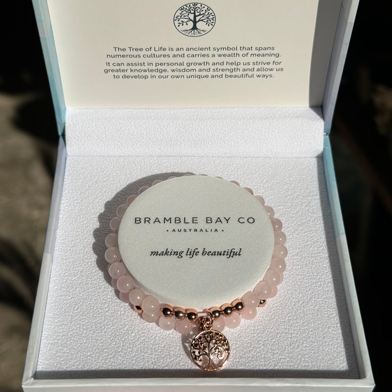 Rose Quartz Tree of Life Duo Bracelet Set
