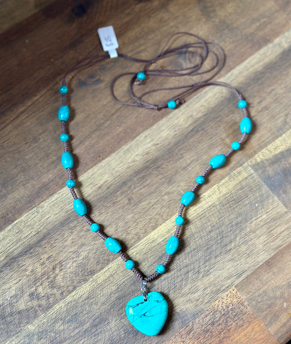 Man-Made Turquoise Heart Beaded Necklace