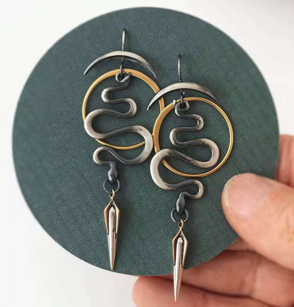 Crescent Serpent Statement Earrings