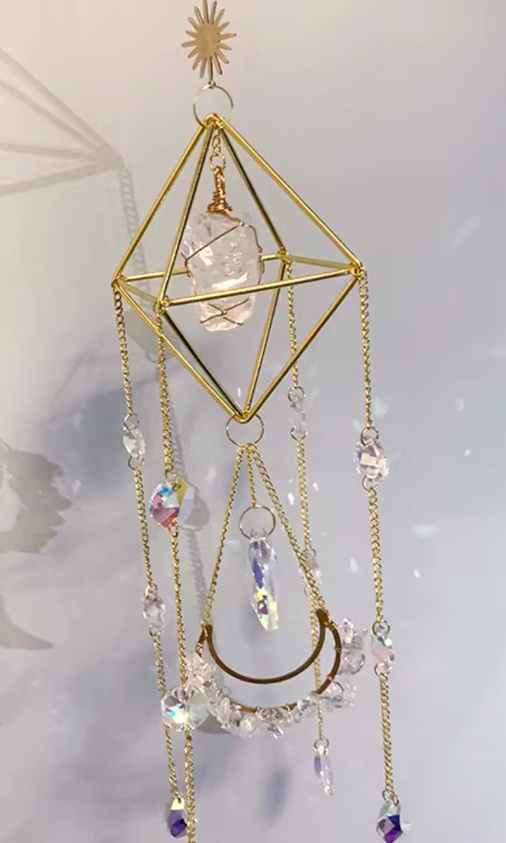 Clear Quartz Crystal Suncatcher - Gold
