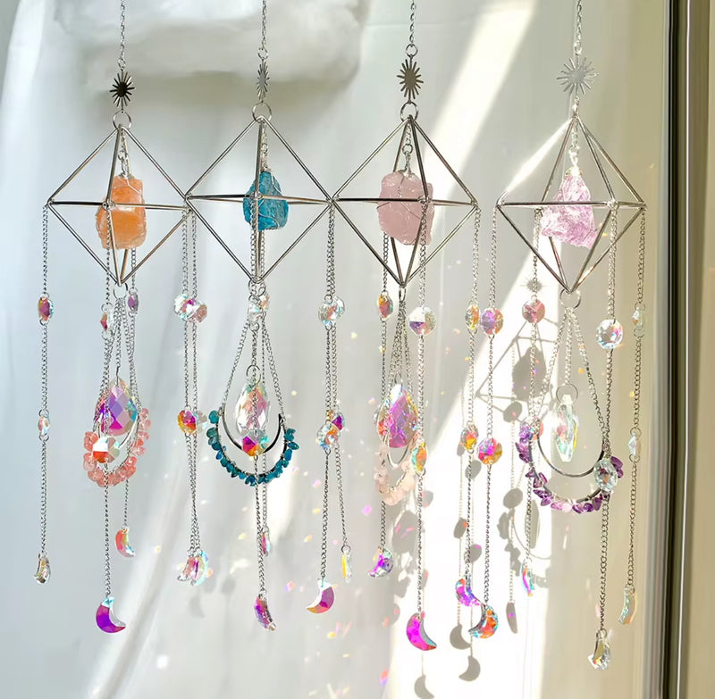 Rose Quartz Crystal Suncatcher - Silver