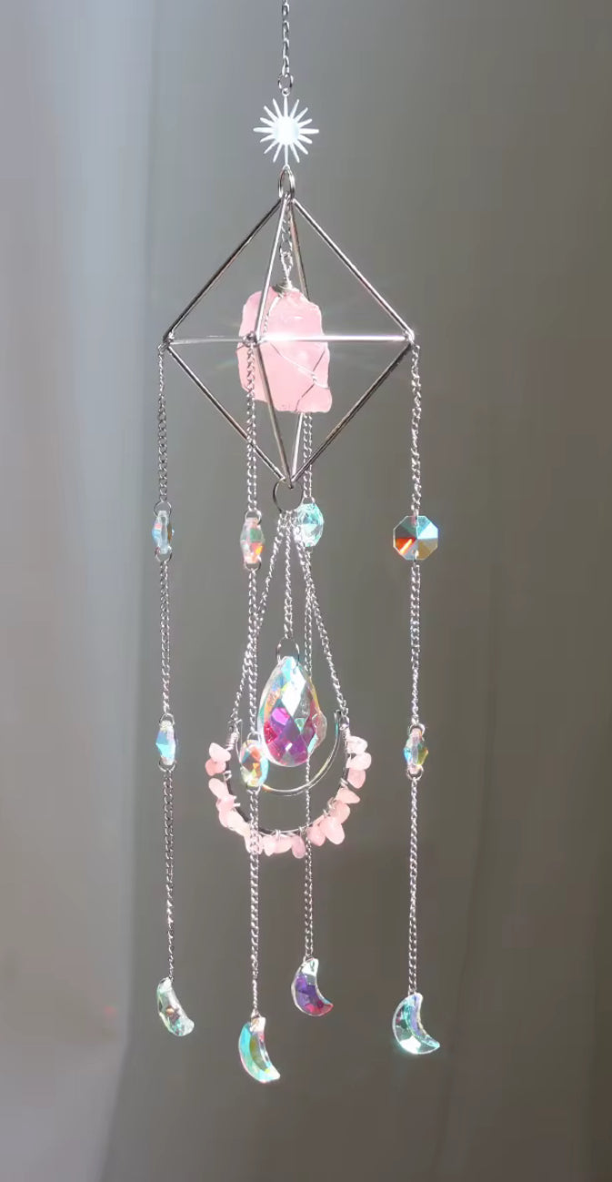 Rose Quartz Crystal Suncatcher - Silver