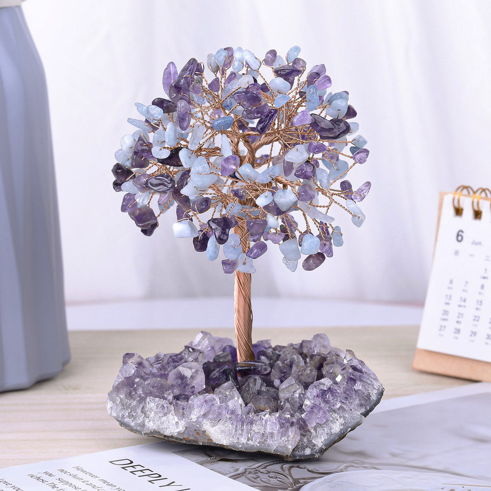 AMETHYST + AQUAMARINE CRYSTAL TREE (STONE BASE)