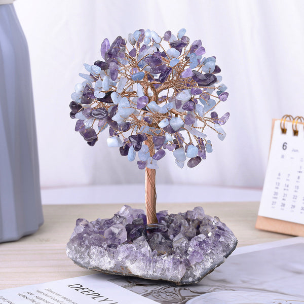 AMETHYST + AQUAMARINE CRYSTAL TREE (STONE BASE)