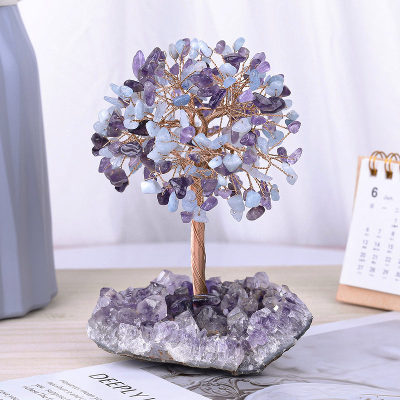 AMETHYST + AQUAMARINE CRYSTAL TREE (STONE BASE)