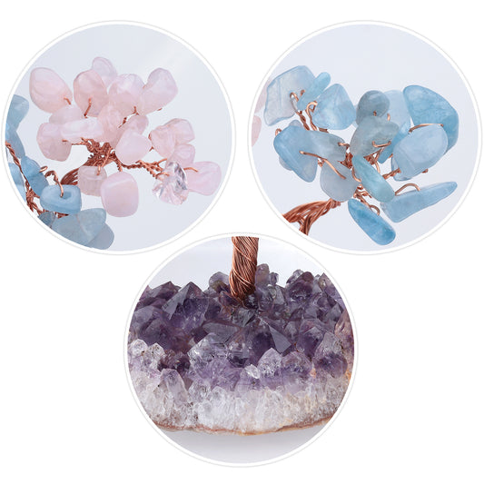 ROSE QUARTZ + AQUAMARINE CRYSTAL TREE (STONE BASE)