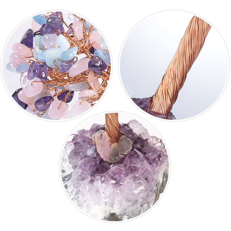 AMETHYST + ROSE QUARTZ + AQUAMARINE CRYSTAL TREE (STONE BASE)