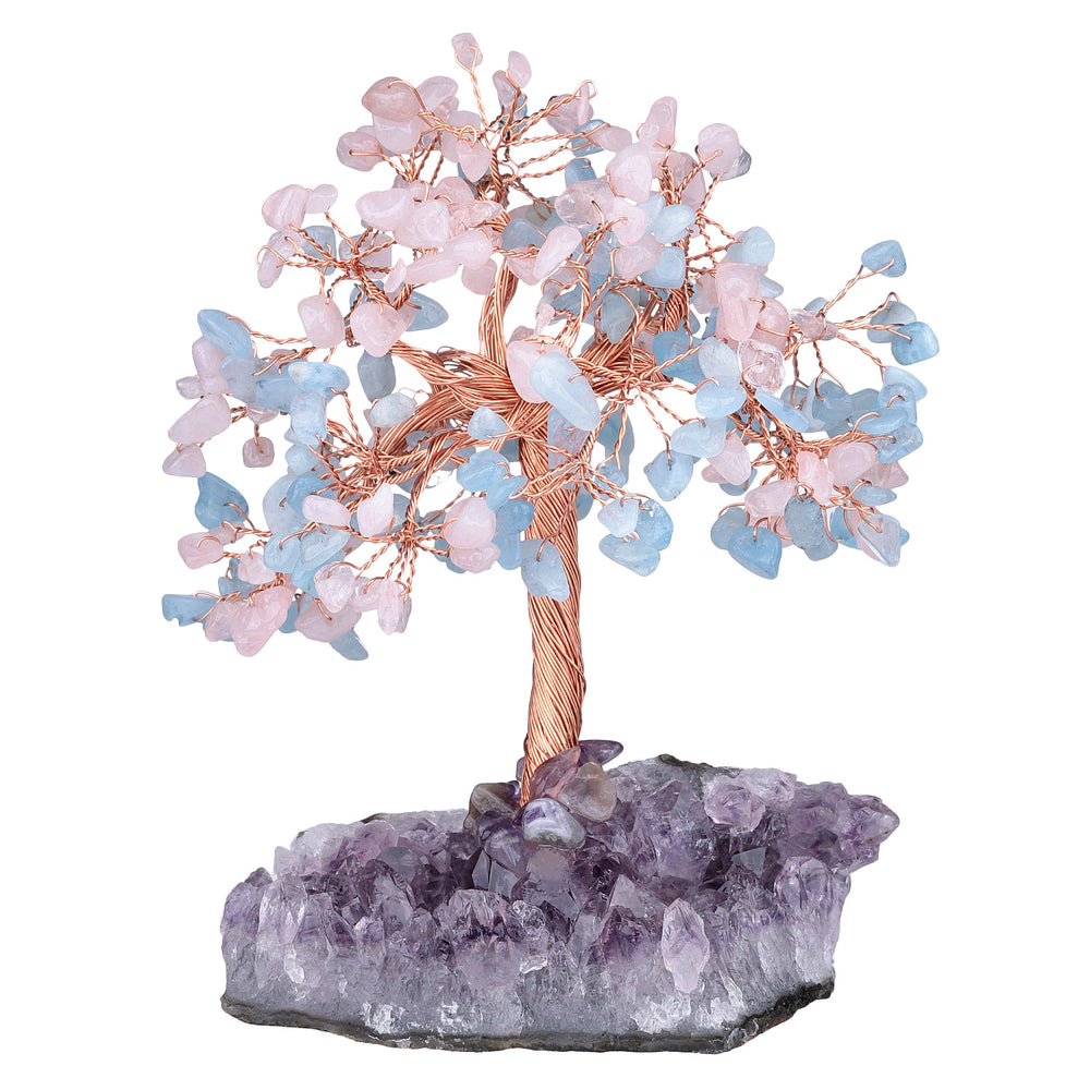 Rose Quartz + Aquamarine Crystal Tree (Stone Base)
